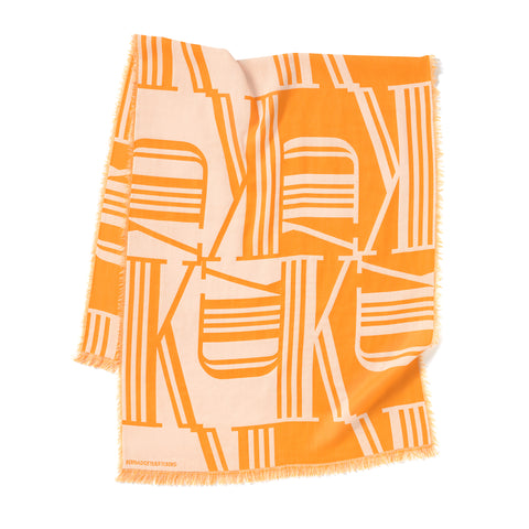 Wollschal Orange Weiß 